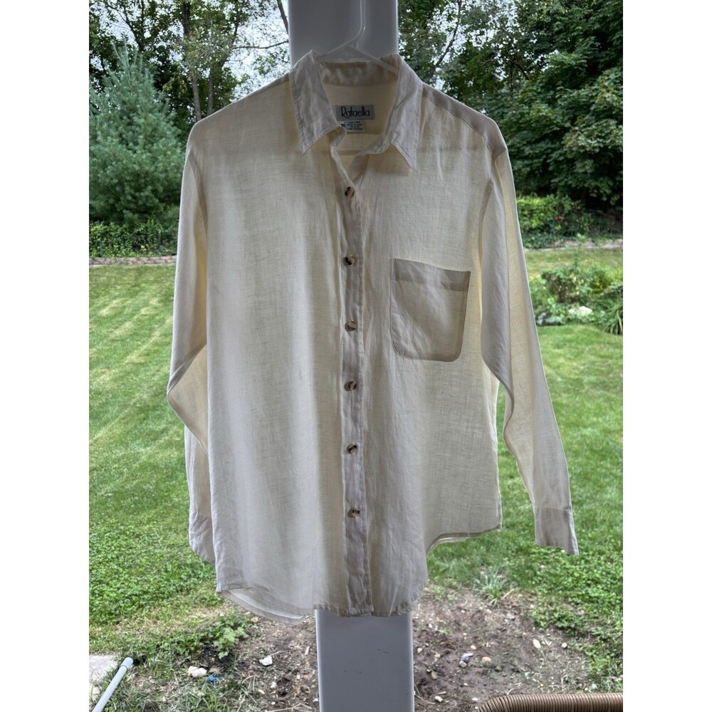 Women’s Cream 100% Linen Button Down Shirt Minimalist Size 10